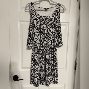Robert Louis Black & White Sleeveless Midi Dress with Abstract Swirl Print